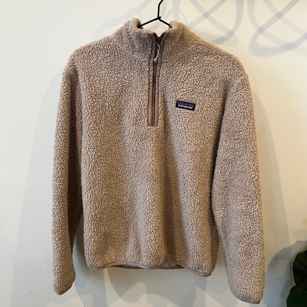 Patagonia Los Gatos Quarter Zip Fleece Pullover Tan Beige Sherpa Mens Small